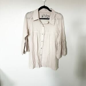 Da-Nang beige bell sleeve cotton‎ button blouse women’s large